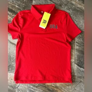 NWT All In Motion Button Up Polo Shirt USA | Red | Size S